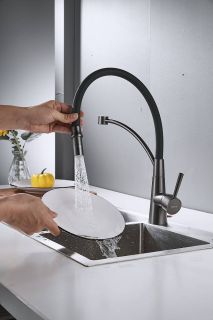 Смеситель для кухни Shevanik S743T-3 с подключением фильтра оружейная сталь/чёрный